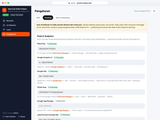 Pasang pixel Meta, Google & TikTok sendiri