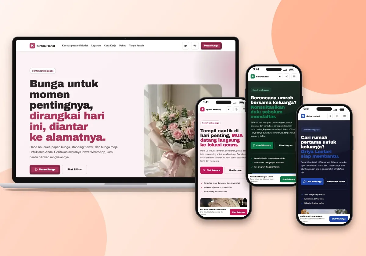 Contoh landing page buatan Landing Page Konversi di laptop dan HP